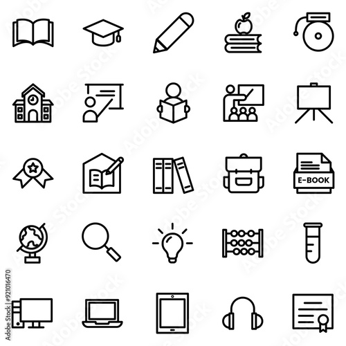 Collection of Basic Education Related Vector Line Icons. Contains Icons like Open Book, Graduation Cap, Idea, Laptop and more. Editable stroke. 48x48 pixels