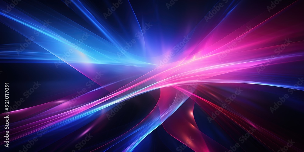 Abstract glowing blue and pink lines on black background. Abstract glowing blue and pink lines on black background.