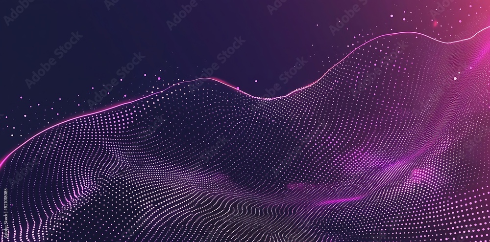 Abstract purple and pink background with glowing dots and a wave of light. Abstract purple and pink background with glowing dots and a wave of light.