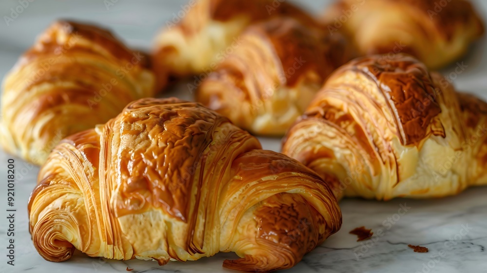 Golden Croissants on Marble Surface Golden Croissants on Marble Surface