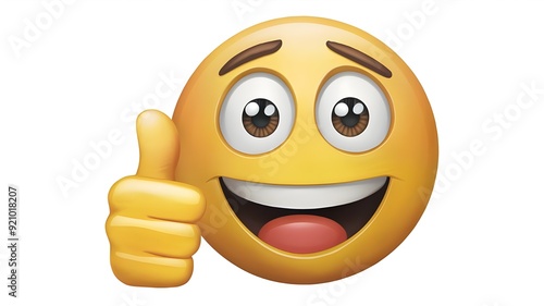 Thumbs up on a 3D yellow emoticon.