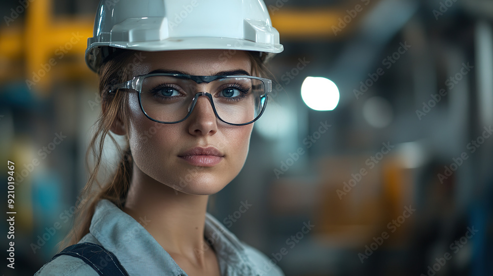 Industrial woman with glasses and a white hard hat, captured in an eye-level shot in a factory setting, featuring accent lighting and a cinematic style.
Industrial woman with glasses and a white hard hat, captured in an eye-level shot in a factory setting, featuring accent lighting and a cinematic style.