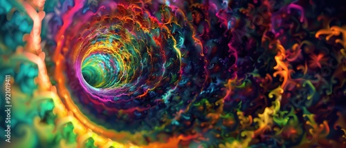 Abstract swirling rainbow vortex with psychedelic colors. photo