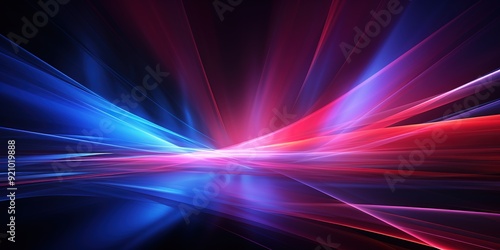 Abstract glowing lines in blue and red on black background.