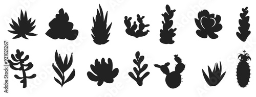 set succulents cactus silhouettes collection