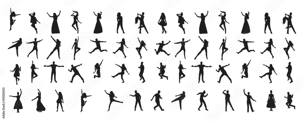 set silhouettes dancing people white background vector set silhouettes dancing people white background vector