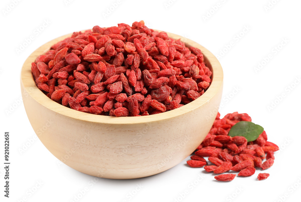 Dried goji berries in bowl isolated on white Dried goji berries in bowl isolated on white