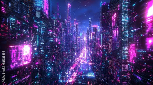 Wallpaper Mural Neon Cityscape - Futuristic City Torontodigital.ca