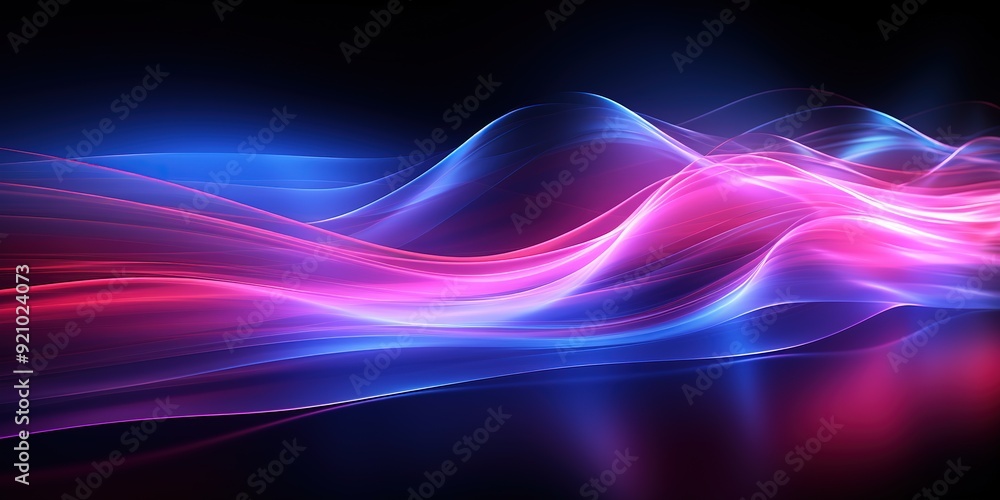 Naklejka premium Abstract glowing waves in blue and pink on dark background.