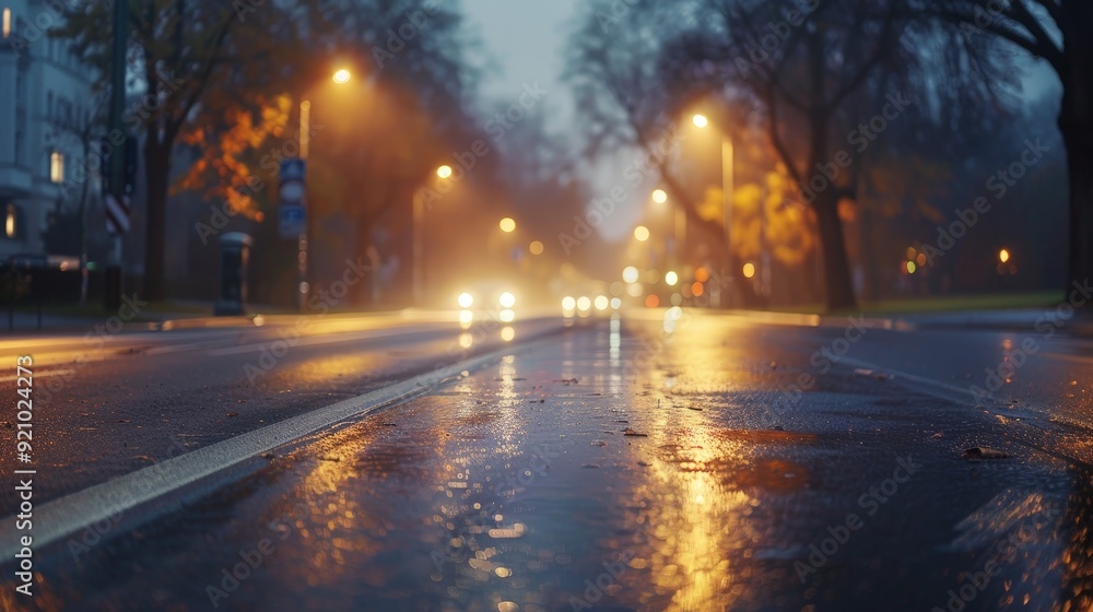 A quiet city road at dawn, with streetlights casting a warm glow and the first light of the day peeking over the horizon. A quiet city road at dawn, with streetlights casting a warm glow and the first light of the day peeking over the horizon.