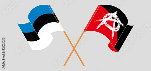 Crossed and waving flags of Estonia and Anarchy