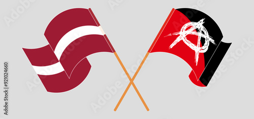 Crossed and waving flags of Latvia and Anarchy