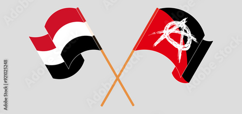 Crossed and waving flags of Yemen and Anarchy