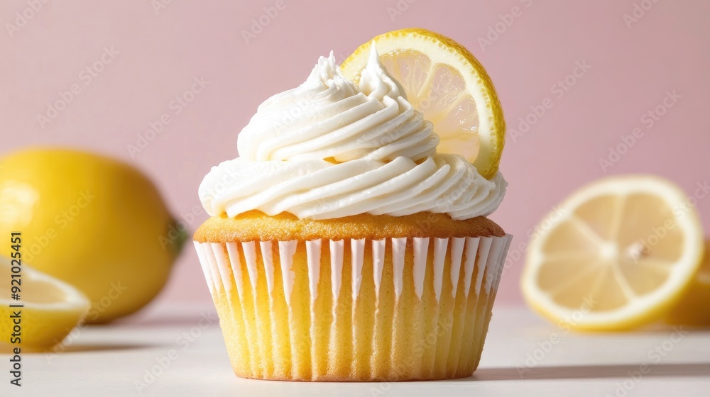Tasty delicious lemon cream cupcake on light background Tasty delicious lemon cream cupcake on light background