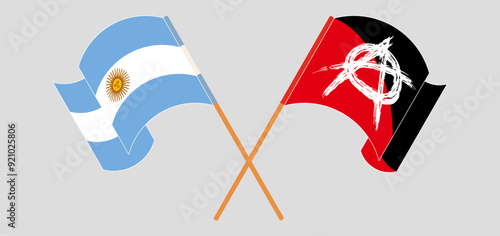Crossed and waving flags of Argentina and Anarchy