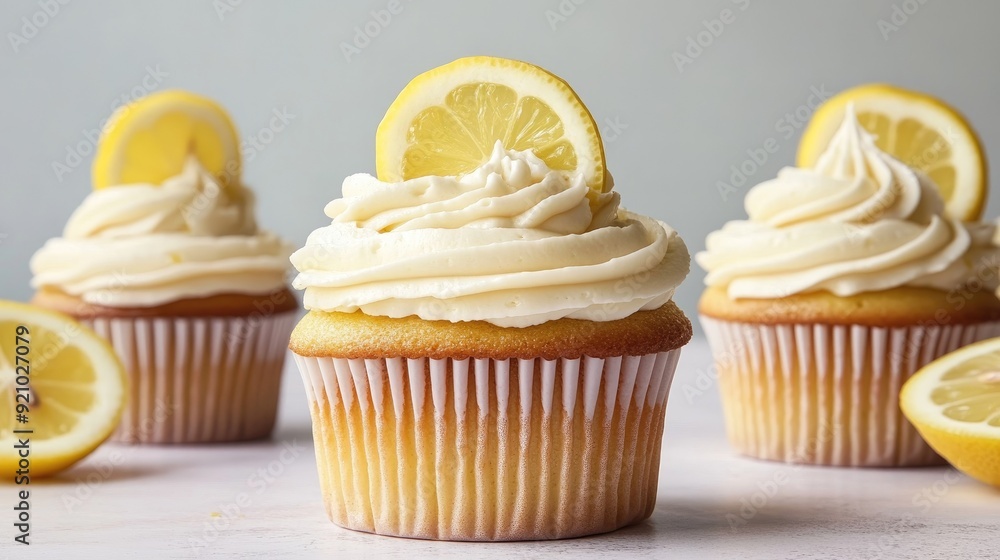 Tasty delicious lemon cream cupcake on light background Tasty delicious lemon cream cupcake on light background