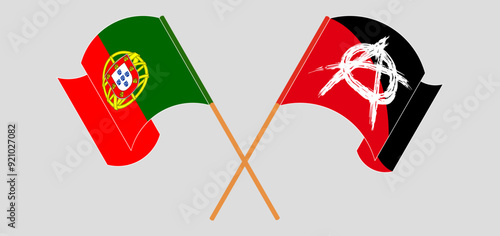 Crossed and waving flags of Portugal and Anarchy