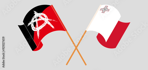 Crossed and waving flags of Anarchy and Malta