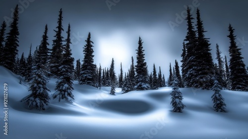 Serene Winter Wonderland: Snow-Covered Trees and Tranquil Landscape