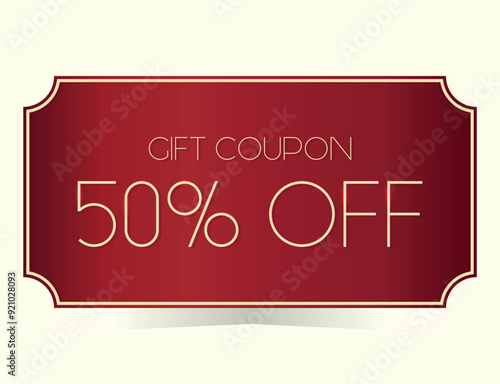 Red gift coupon 50% off. Dlegant discount ticket. 