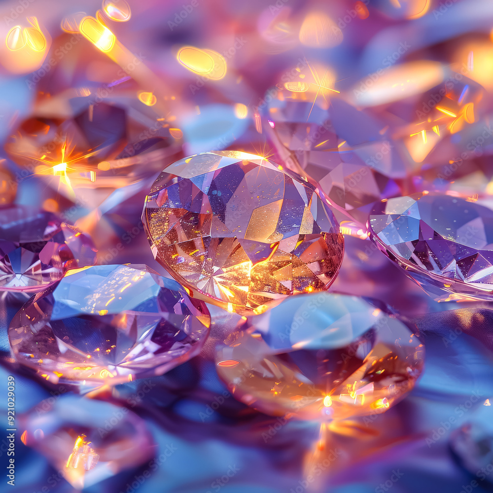 A close up of a bunch of colorful diamonds. The diamonds are of different colors and sizes, and they are arranged in a way that they look like they are on a table. Concept of luxury and elegance A close up of a bunch of colorful diamonds. The diamonds are of different colors and sizes, and they are arranged in a way that they look like they are on a table. Concept of luxury and elegance