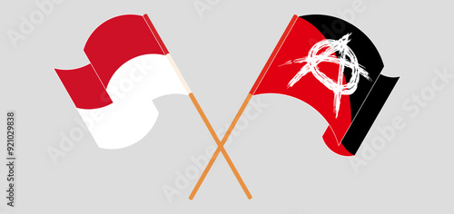 Crossed and waving flags of Indonesia and Anarchy