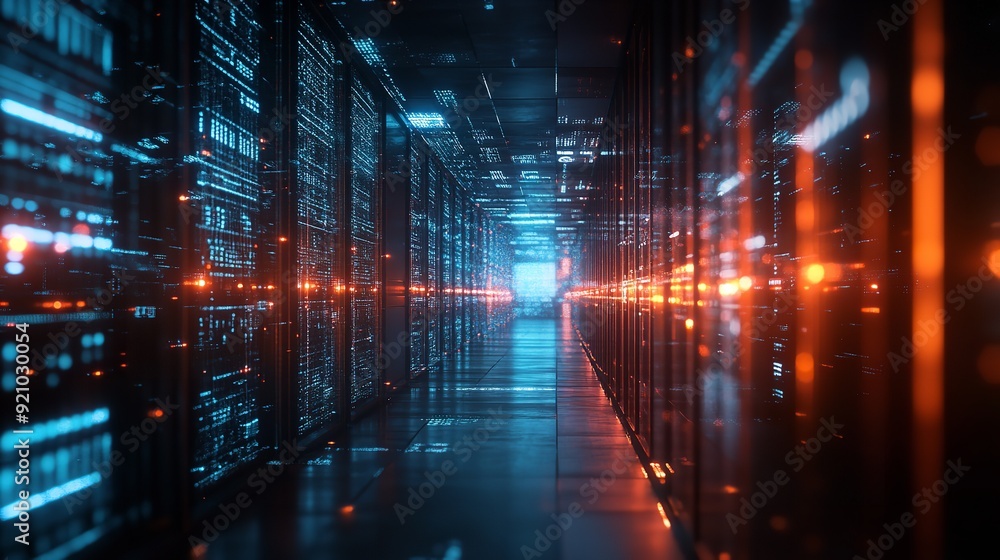 Fototapeta premium Futuristic Technology of Digital Warehouse. Data Innovation