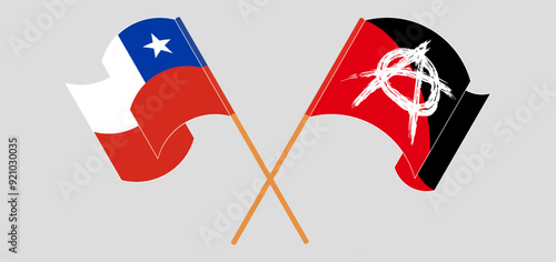 Crossed and waving flags of Chile and Anarchy