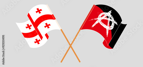 Crossed and waving flags of Georgia and Anarchy