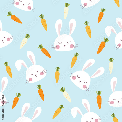 rabbit heads  and carrots seamless pattern
