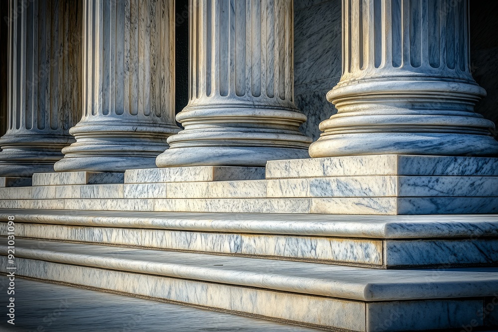 In Washington DC, an abstract view of the US Supreme Court's fluted columns, bases, and steps In Washington DC, an abstract view of the US Supreme Court's fluted columns, bases, and steps