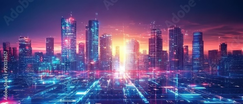 Futuristic Cityscape with Neon Lights