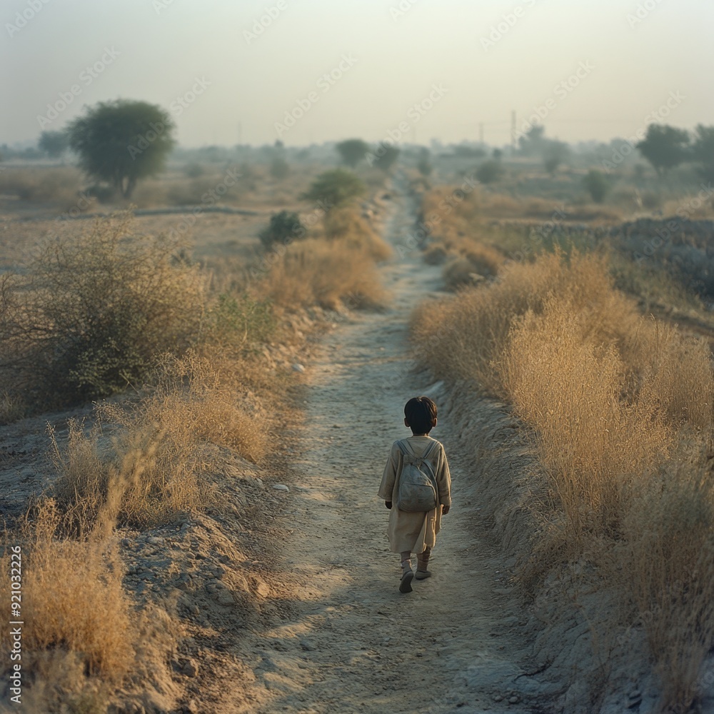 Child Walking Down Dusty Path. Child Walking Down Dusty Path.