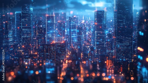 Wallpaper Mural Futuristic Cityscape with Neon Lights Torontodigital.ca