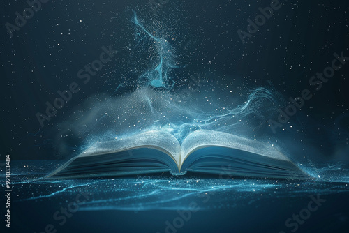 Many books and e-book reader, copy space. Beautiful simple AI generated image