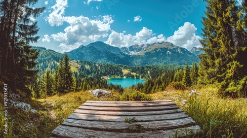 Wallpaper Mural Wooden Platform Overlooking a Mountain Lake Torontodigital.ca