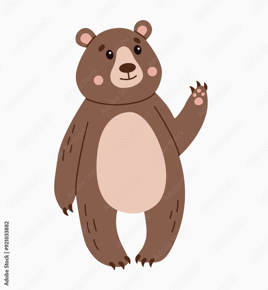 Flat style illustration of a cute brown bear waving Perfect for children designs, greeting cards, and digital projects Warm friendly character suitable for various creative uses Flat style illustration of a cute brown bear waving Perfect for children designs, greeting cards, and digital projects Warm friendly character suitable for various creative uses