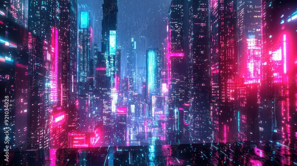Fototapeta premium Cyberpunk Cityscape: A Futuristic Vision of Urban Life