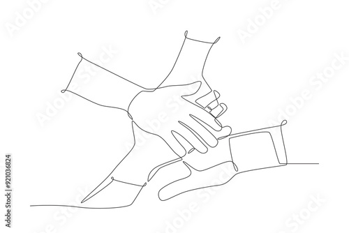 Volunteer hands helping each other. Volunteering concept one-line drawing