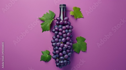 Wallpaper Mural Grape drink advertising poster, many grapes grow naturally into the shape of a drink bottle, with a bottle cap on it, no drink bottle, solid color background, a grape leaf embellishment Torontodigital.ca