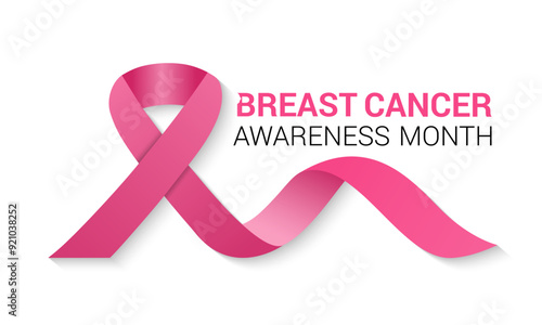 Breast cancer awareness pink ribbon.  Banner template design. During  October, which is Breast Cancer Awareness Month, this ribbon is widely used in campaigns to promote awareness.