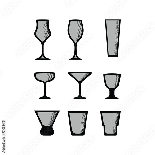 Set of Vintage Retro Kind of Glass Glassware for Drink Bar Restaurant Icon Illustration Design