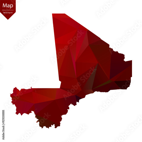 Map of Mali - Red Geometric Rumpled Triangular , Polygonal Design For Your . Vector illustration eps 10.	
