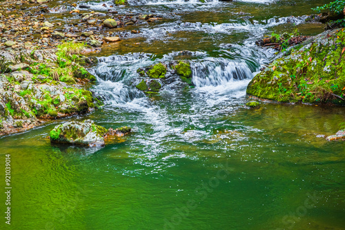 Paint Creek slides downstream over mossy covered rocks in Greene County Tennessee photo