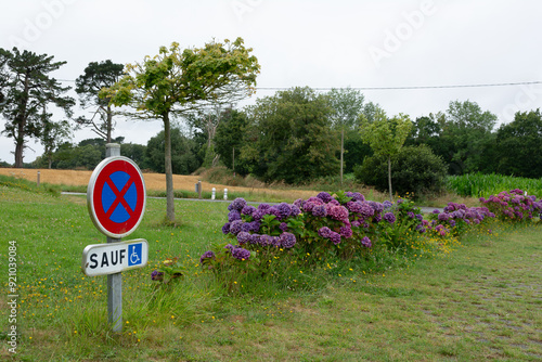 Panneau de signalisation pour le stationnement réservé aux handicapés et personnes à mobilité réduite photo