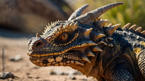 A unique, thorny dragon (Moloch horridus) basking in the sun photo