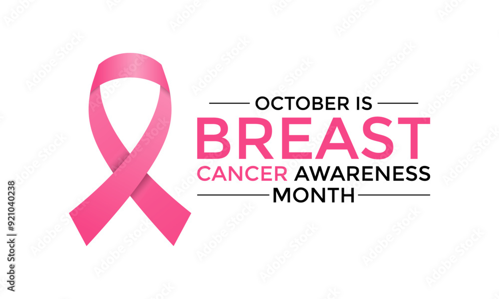 Breast cancer awareness pink ribbon.  Banner template design. During  October, which is Breast Cancer Awareness Month, this ribbon is widely used in campaigns to promote awareness.