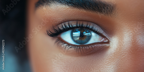 Close-up of a black female eye with healthy eyelashes