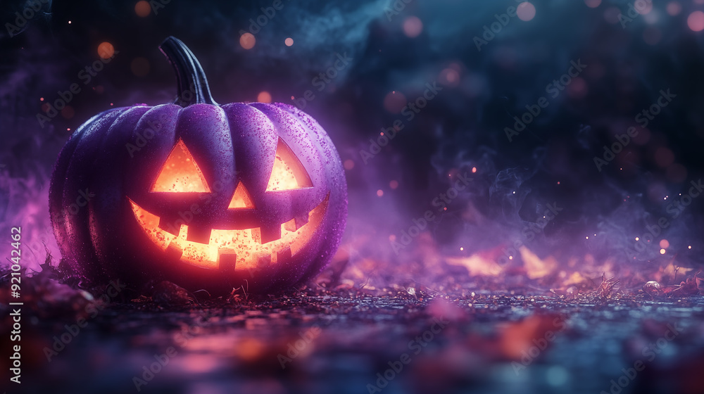 Halloween pumpkins glowing in the dark. 3D Rendering Halloween pumpkins glowing in the dark. 3D Rendering