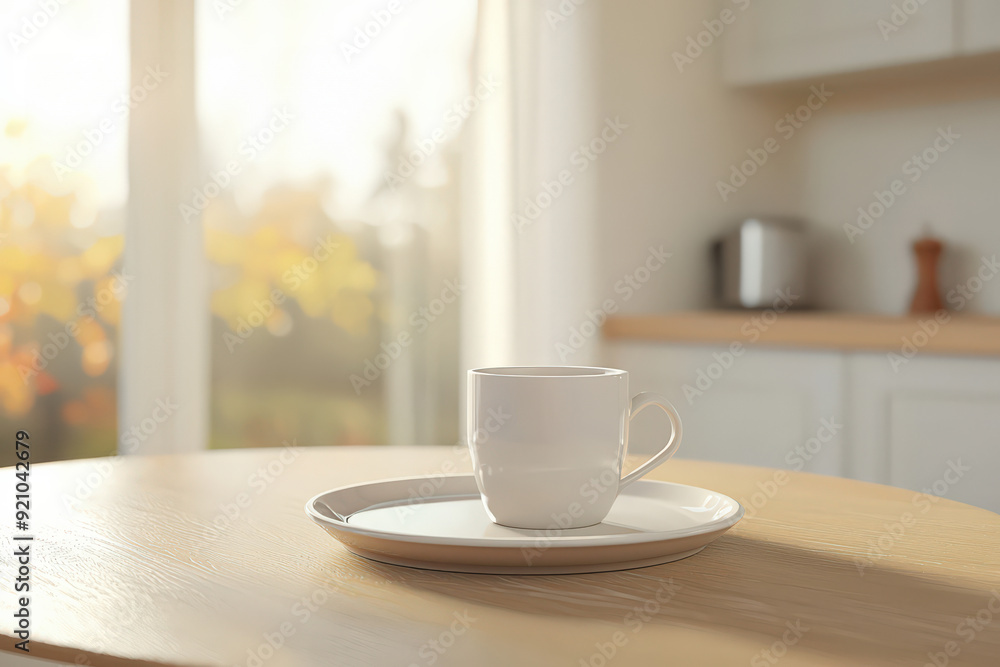 Minimalist Morning Scene with White Coffee Cup in Sunlit Kitchen
Minimalist Morning Scene with White Coffee Cup in Sunlit Kitchen